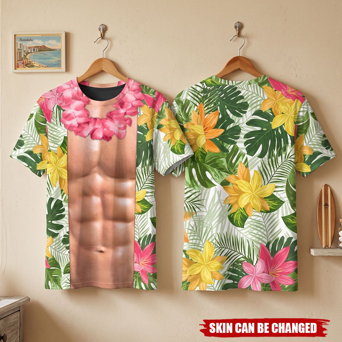 Men's Funny 3D Muscular Body Hawaiian Shirt, Summer Tropical Floral Bachelor Party - Personalized Shirt