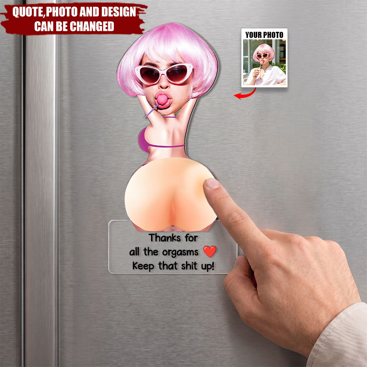 Naughty Gift For Him, Funny Valentine's Anniversary Gift Upload Face - Personalized Fridge Magnet
