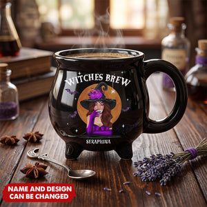 Custom Ceramic Cauldron Coffee Mug - Personalized Halloween Witchy Gifts For Besties, Sisters, BFF, Family, Yourself - She Drinks Like A Queen, But Hexes Like A Goddess