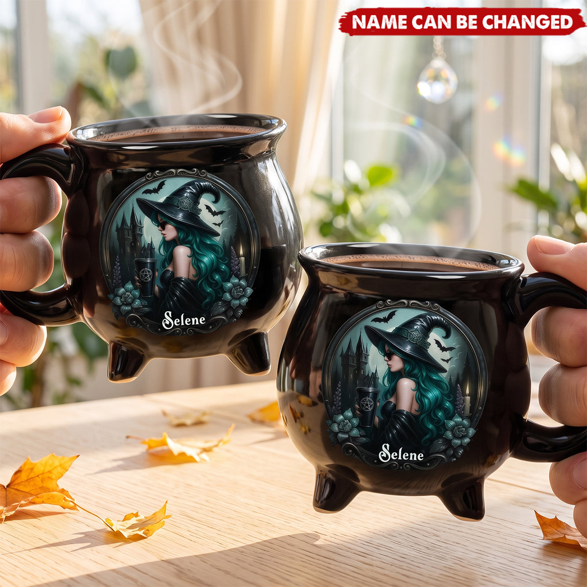 Custom Ceramic Cauldron Coffee Mug - Personalized Halloween Witchy Gifts For Besties, Sisters, BFF, Family, Yourself - Mystic Witch Vibes