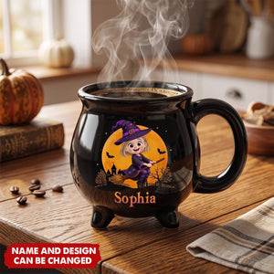 Custom Ceramic Cauldron Coffee Mug - Personalized Halloween Witchy Gifts For Daughter, Granddaughter - Little Witch Magic
