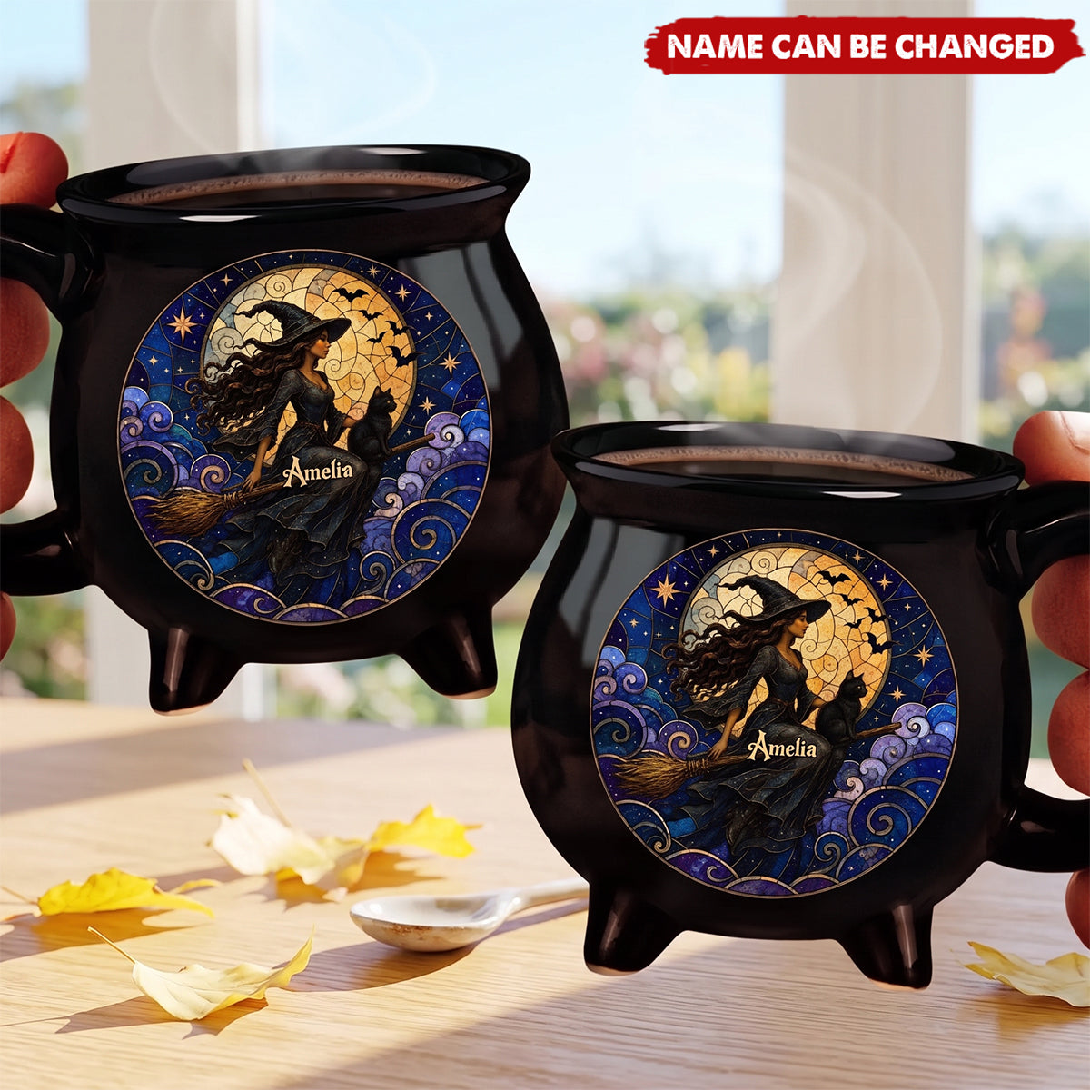 Custom Ceramic Cauldron Coffee Mug - Personalized Halloween Witchy Gifts For Wife, Daughter, Besties, Sisters, Granddaughter, Grandma, Mom, Yourself - Flying High In The Midnight Sky