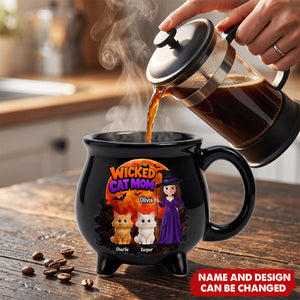Custom Ceramic Cauldron Coffee Mug - Personalized Halloween Witchy Gifts For Cat Lovers, Cat Mom And Dad - The Witching Hour With My Cats