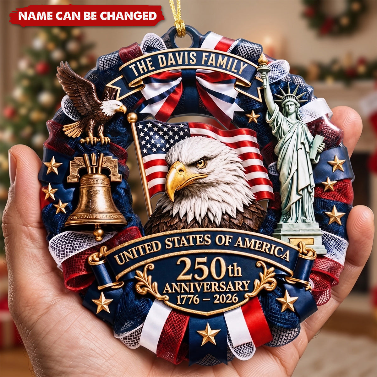 Custom Acrylic Ornament - Personalized America 250th Anniversary Christmas Gifts For Mom, Dad, Brother, Sister - United We Celebrate