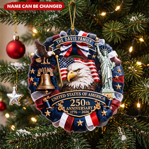 Custom Acrylic Ornament - Personalized America 250th Anniversary Christmas Gifts For Mom, Dad, Brother, Sister - United We Celebrate