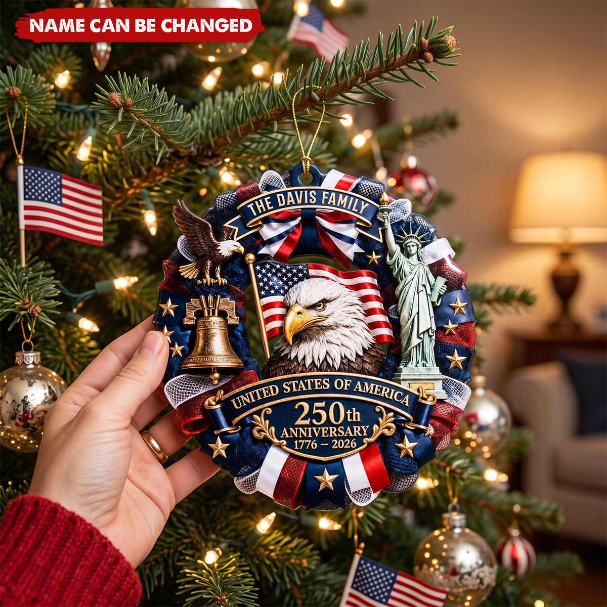 Custom Acrylic Ornament - Personalized America 250th Anniversary Christmas Gifts For Mom, Dad, Brother, Sister - United We Celebrate