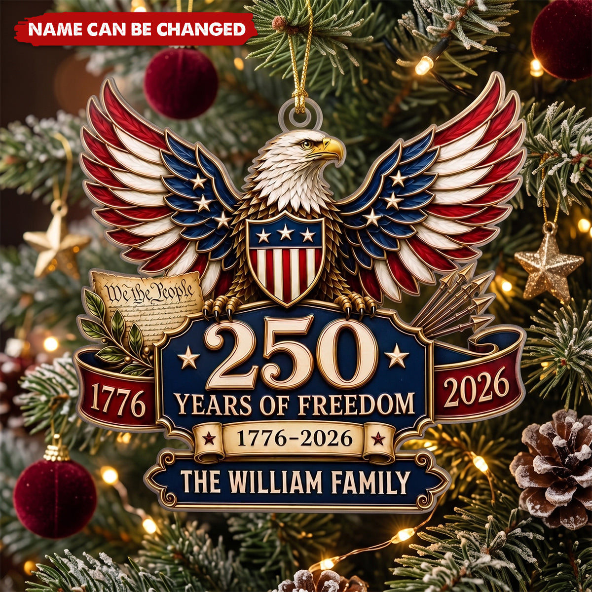 Custom Acrylic Ornament - Personalized America 250th Anniversary Christmas Gifts For Mom, Dad, Brother, Sister - Land Of The Free