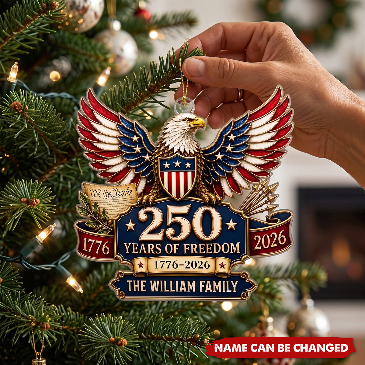 Custom Acrylic Ornament - Personalized America 250th Anniversary Christmas Gifts For Mom, Dad, Brother, Sister - Land Of The Free
