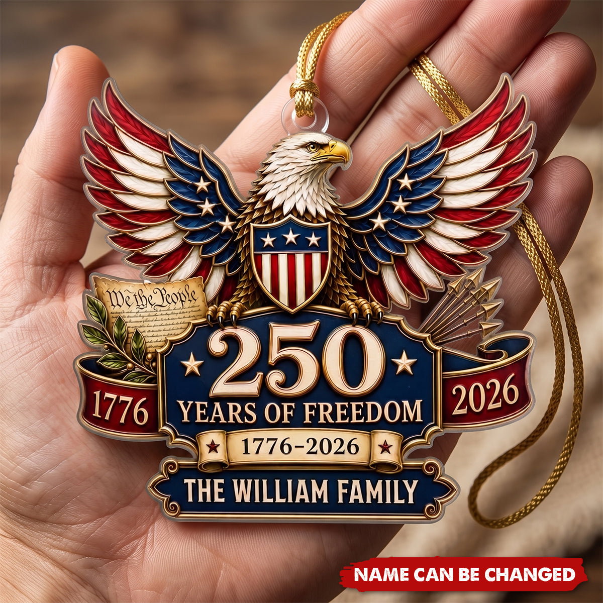 Custom Acrylic Ornament - Personalized America 250th Anniversary Christmas Gifts For Mom, Dad, Brother, Sister - Land Of The Free
