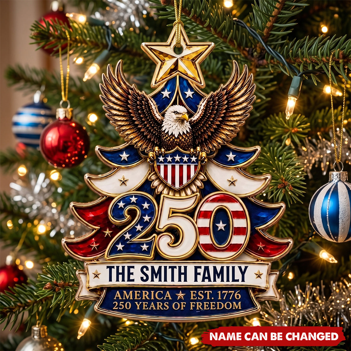 Custom Acrylic Ornament - Personalized America 250th Anniversary Christmas Gifts For Mom, Dad, Brother, Sister - Stars Stripes Forever