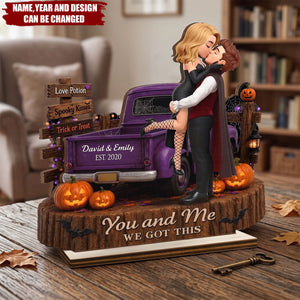 Custom 2-Layered Wooden Plaque - Personalized Halloween Decor, Anniversary Wedding Gifts For Husband And Wife, Him And Her - Trick Or Treat, Darling