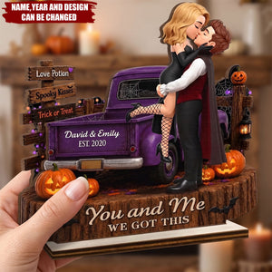 Custom 2-Layered Wooden Plaque - Personalized Halloween Decor, Anniversary Wedding Gifts For Husband And Wife, Him And Her - Trick Or Treat, Darling
