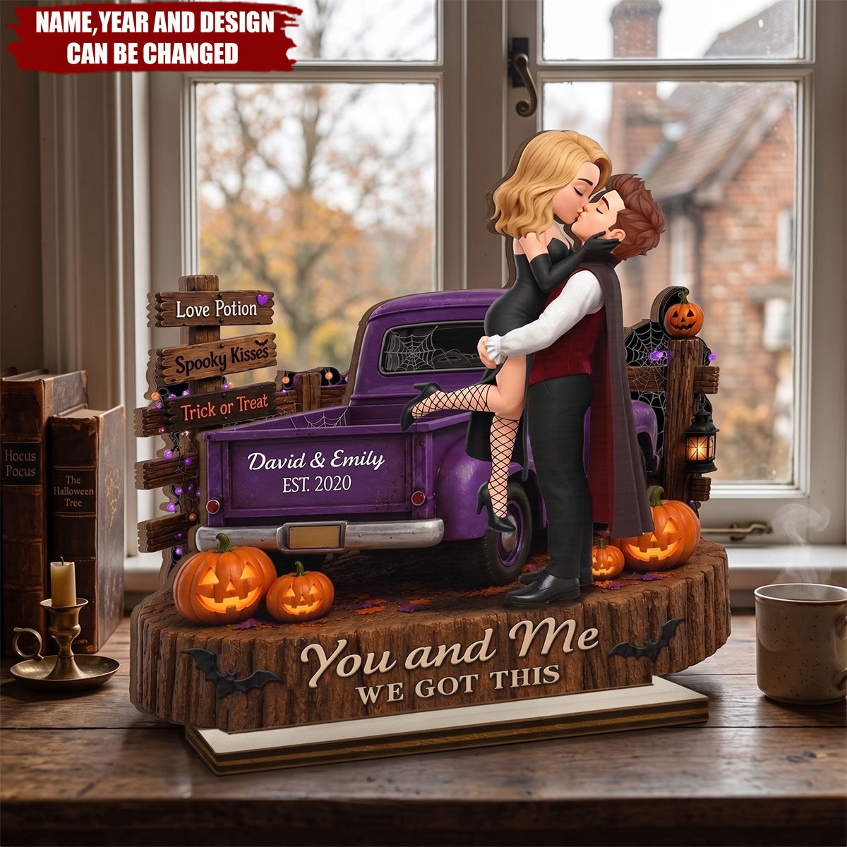 Custom 2-Layered Wooden Plaque - Personalized Halloween Decor, Anniversary Wedding Gifts For Husband And Wife, Him And Her - Trick Or Treat, Darling