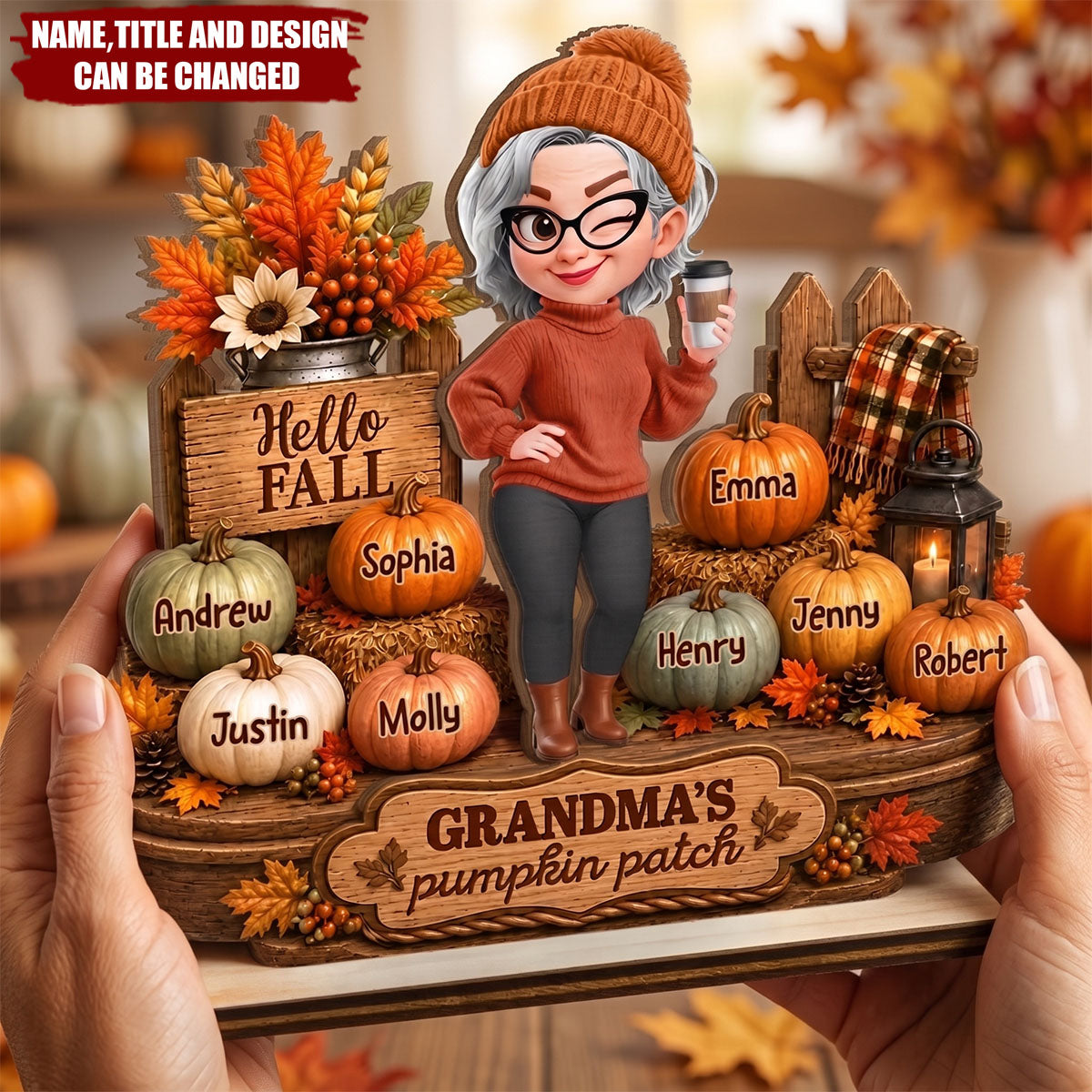 Custom 2-Layered Wooden Plaque - Personalized Mother's Day Gifts For Mom, Grandma - Pumkin Patch