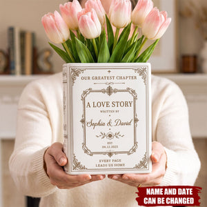 Custom Book Vase - Personalized Anniversary Wedding Gifts For Husband And Wife, Him And Her - Every Page Leads Us Home