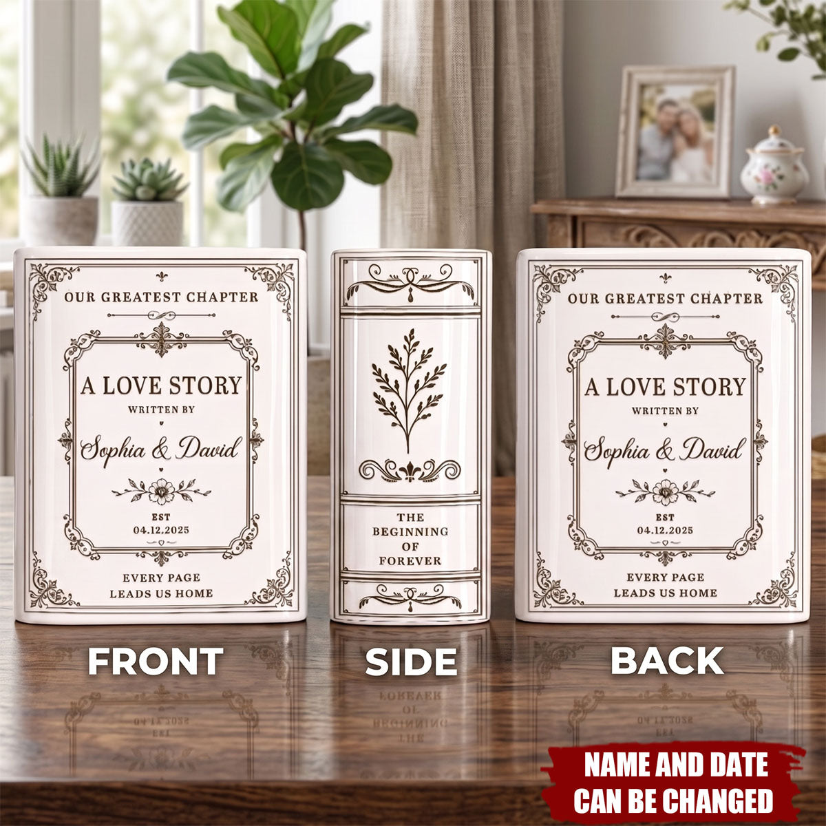 Custom Book Vase - Personalized Anniversary Wedding Gifts For Husband And Wife, Him And Her - Every Page Leads Us Home