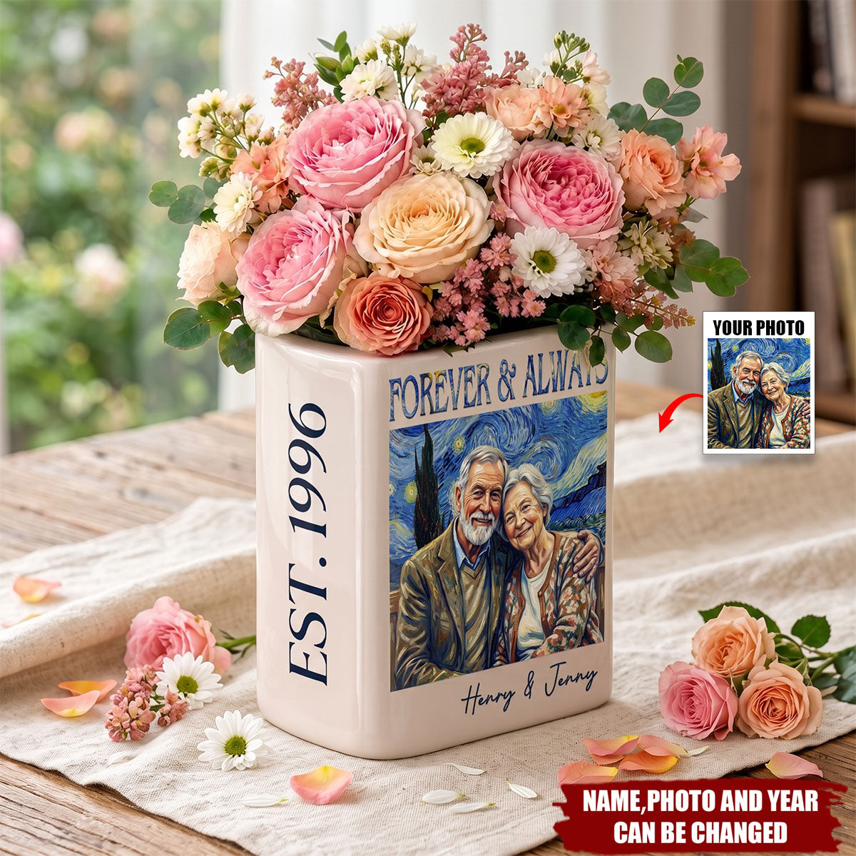 Custom Book Vase - Personalized Anniversary Wedding Gifts For Husband And Wife, Him And Her - Together Under Starry Skies
