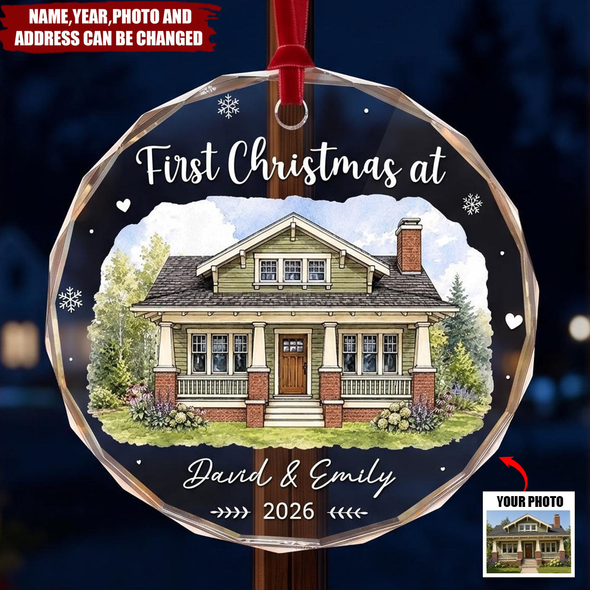 Custom Photo New Home Circle Glass Ornament - Personalized Anniversary Christmas Wedding Gifts For Husband And Wife, Him And Her - New Keys New Memories