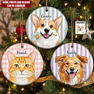 Custom Photo Ceramic Ornament - Personalized Birthday Gifts For Dog Cat Lovers, Dog Dad And Mom, Cat Owners - Merry Christmas My Cute Friend