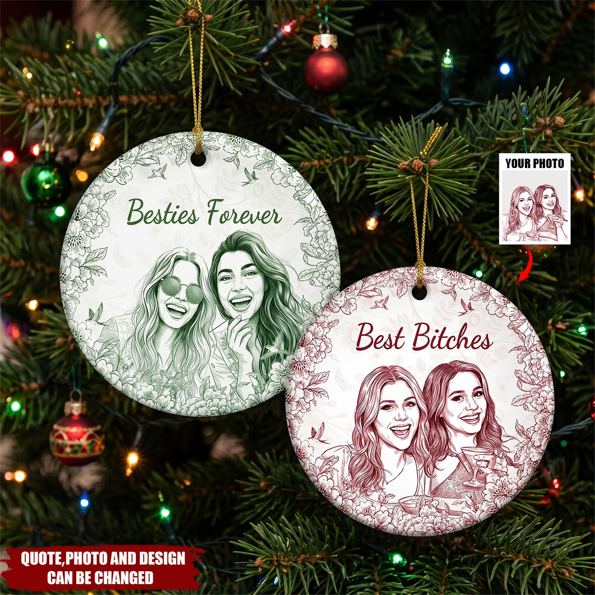Custom Photo Ceramic Ornament - Personalized Best Friend Christmas Birthday Gifts For Women, Besties, Sisters, BFF - Entertained By Us Daily