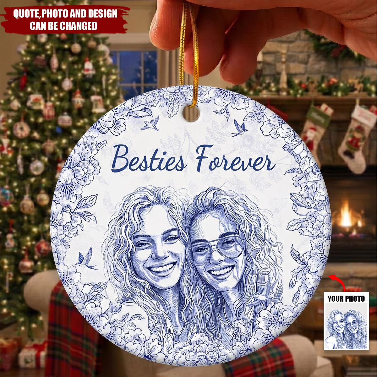 Custom Photo Ceramic Ornament - Personalized Best Friend Christmas Birthday Gifts For Women, Besties, Sisters, BFF - Entertained By Us Daily