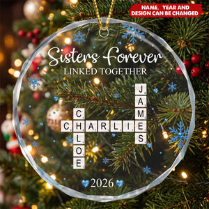 Brothers & Sisters Forever Linked Together - Custom Scrabble Crosswords Family Names - Personalized Ornament