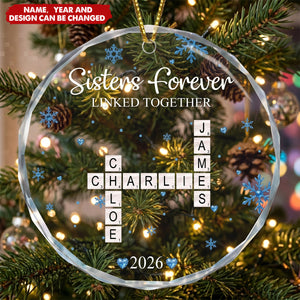 Brothers & Sisters Forever Linked Together - Custom Scrabble Crosswords Family Names - Personalized Ornament