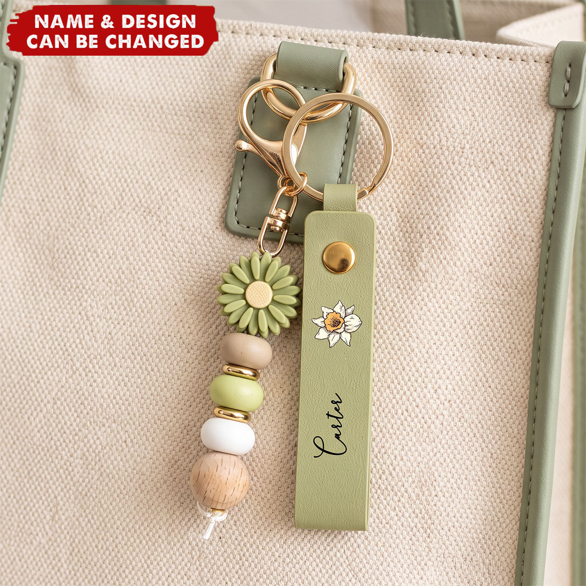 Custom Birth Flower & Name For Friends, Coworkers, Daughter, Self Gift - Personalized Beaded Keychain
