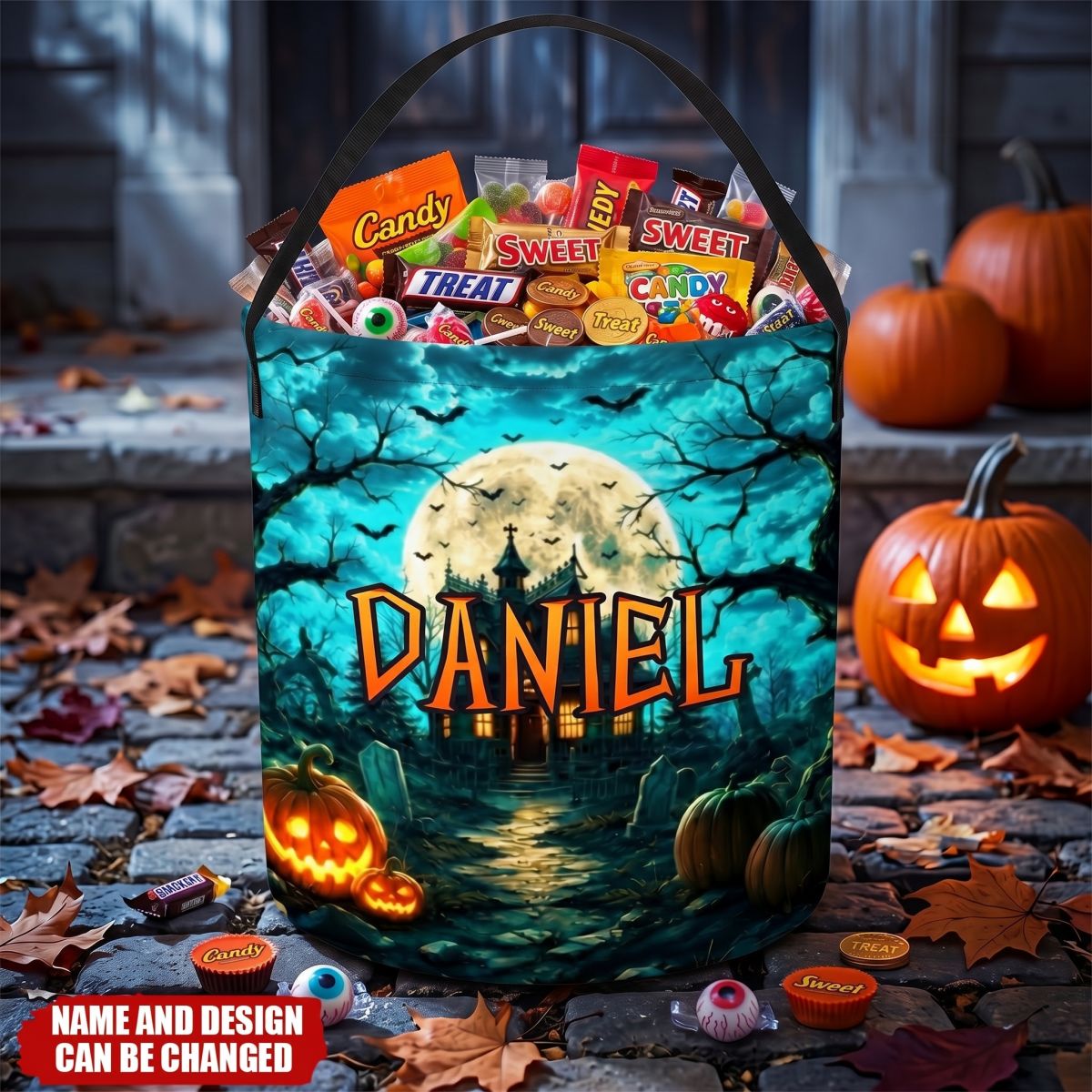 Custom LED Light Basket - Personalized Halloween Birthday Gifts For Kids - Spooky Night Trick Or Treat