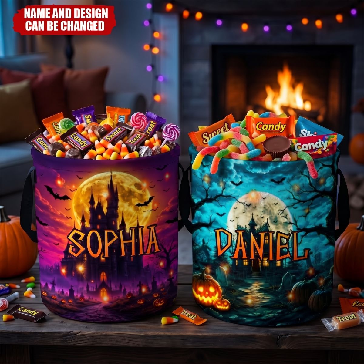 Custom LED Light Basket - Personalized Halloween Birthday Gifts For Kids - Spooky Night Trick Or Treat