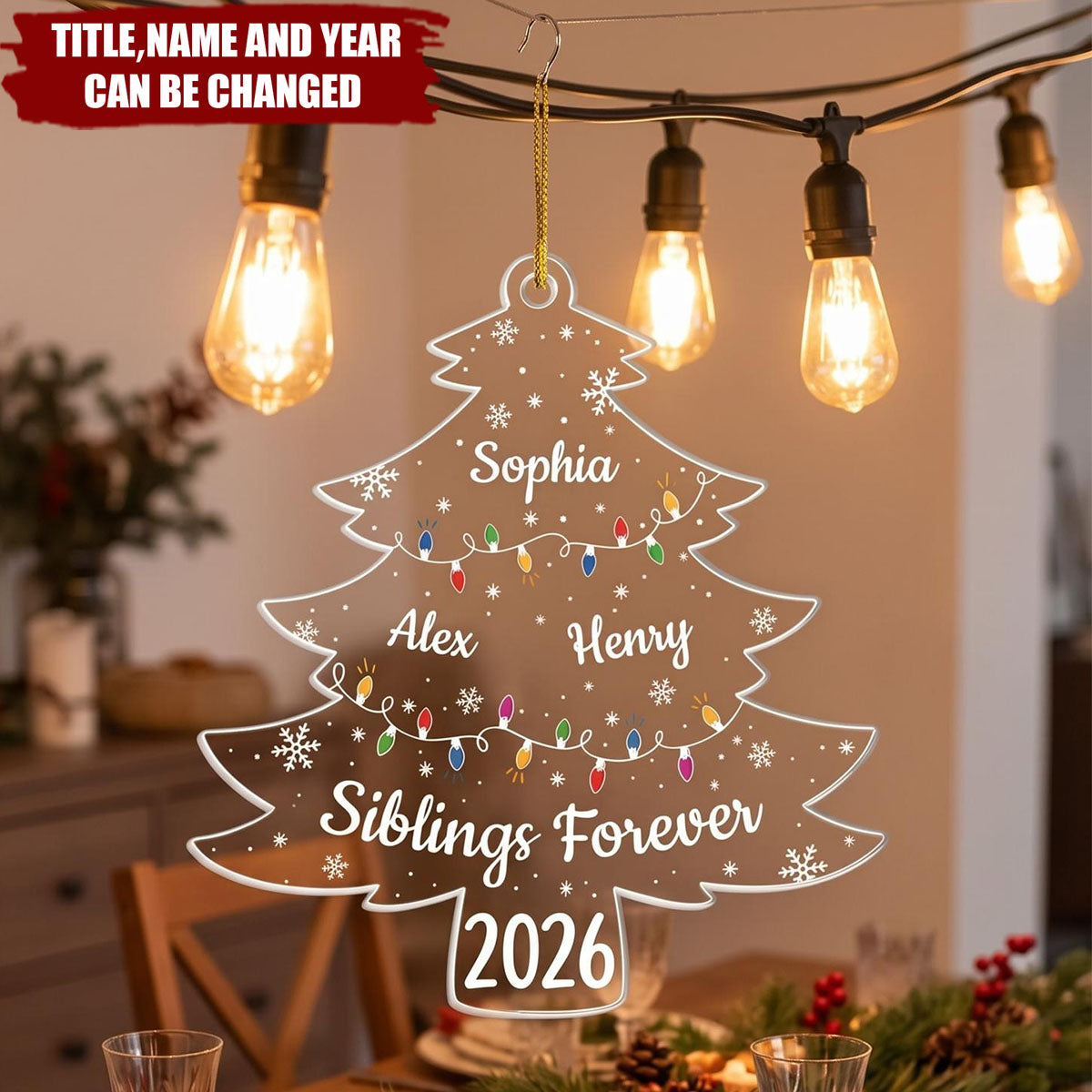 Custom Acrylic Ornament - Personalized Christmas Birthday Gifts For Mom, Dad, Brother, Sister - Always Side By Side Together
