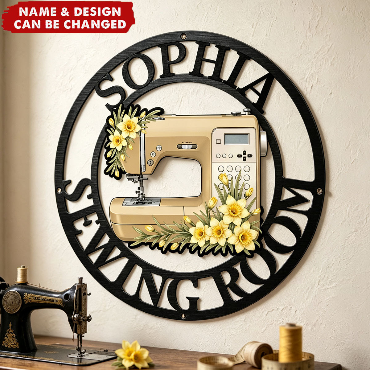 Personalized Cutout Metal Sign - Birth Flowers Blooming In The Sewing Room For Her