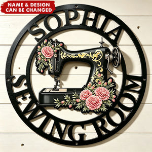 Personalized Cutout Metal Sign - Birth Flowers Blooming In The Sewing Room For Her
