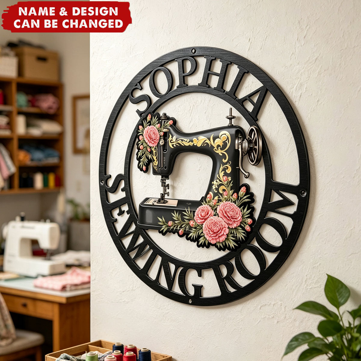 Personalized Cutout Metal Sign - Birth Flowers Blooming In The Sewing Room For Her