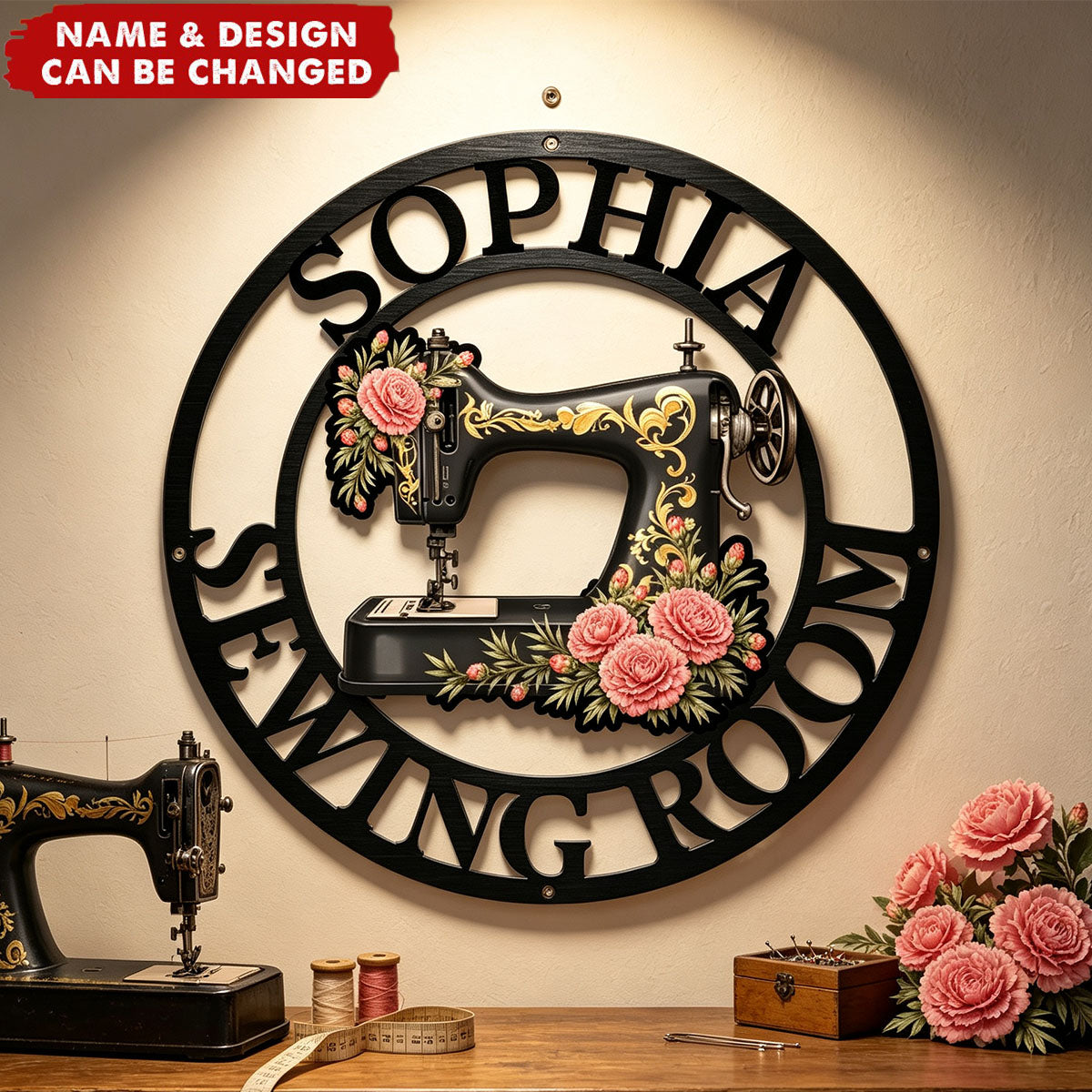 Personalized Cutout Metal Sign - Birth Flowers Blooming In The Sewing Room For Her