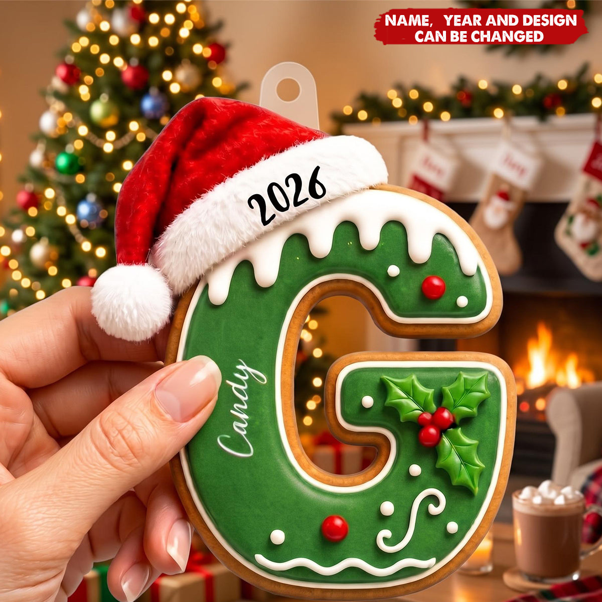Custom Gingerbread Letter For Family, Kids Stocking Tag Relief Acrylic - Personalized Ornament