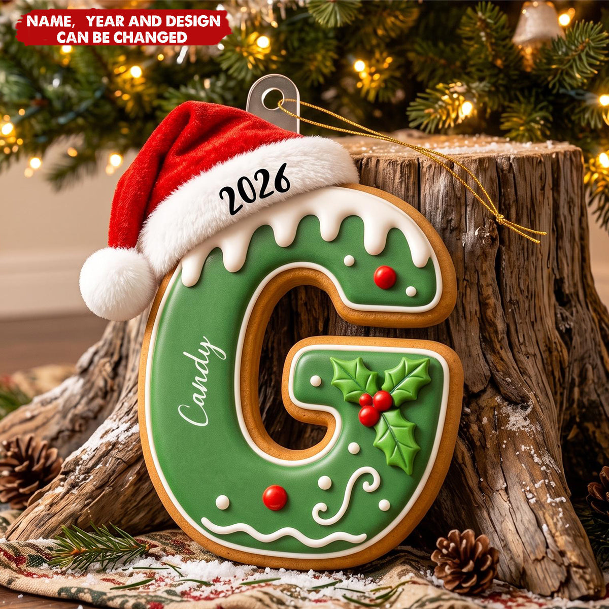 Custom Gingerbread Letter For Family, Kids Stocking Tag Relief Acrylic - Personalized Ornament