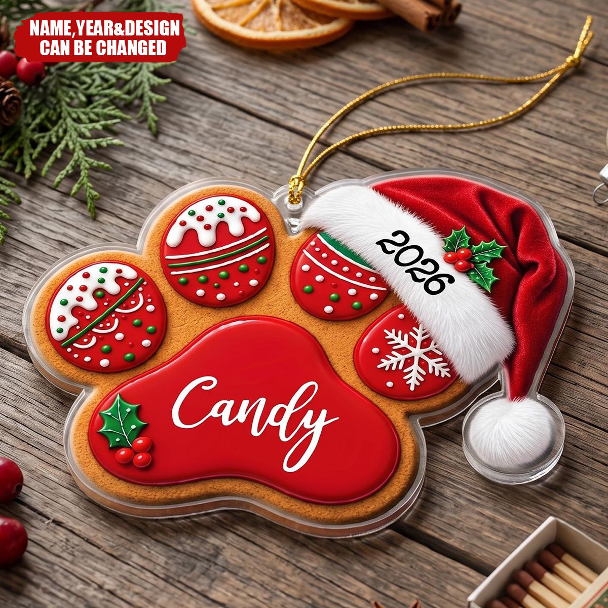 Custom Dog Bone, Fishy Cat Gingerbread Christmas Pet First Christmas - Personalized Ornament