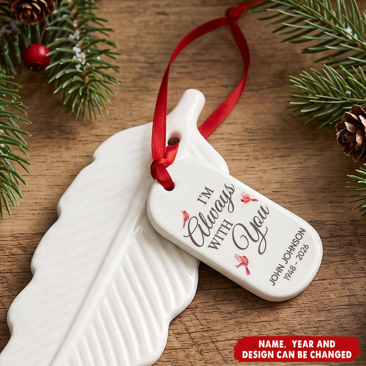 In Loving Memory Christmas Sympathy Gift - Personalized Feather Ornament