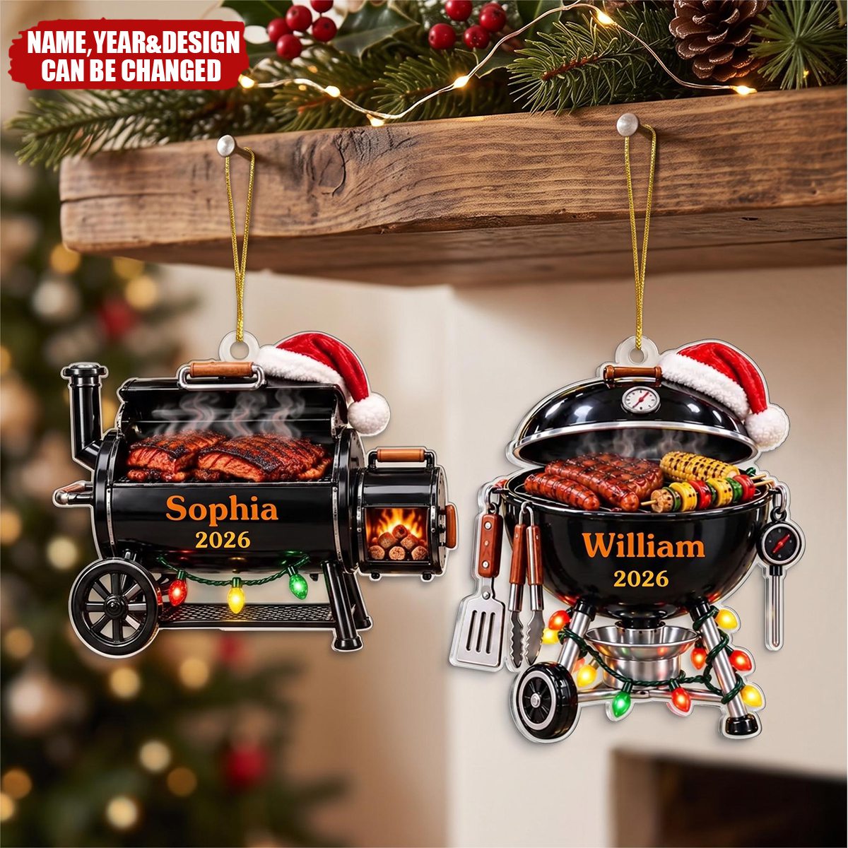 Custom Name Christmas BBQ Gifts For Grill Masters - Personalized Acrylic Ornament