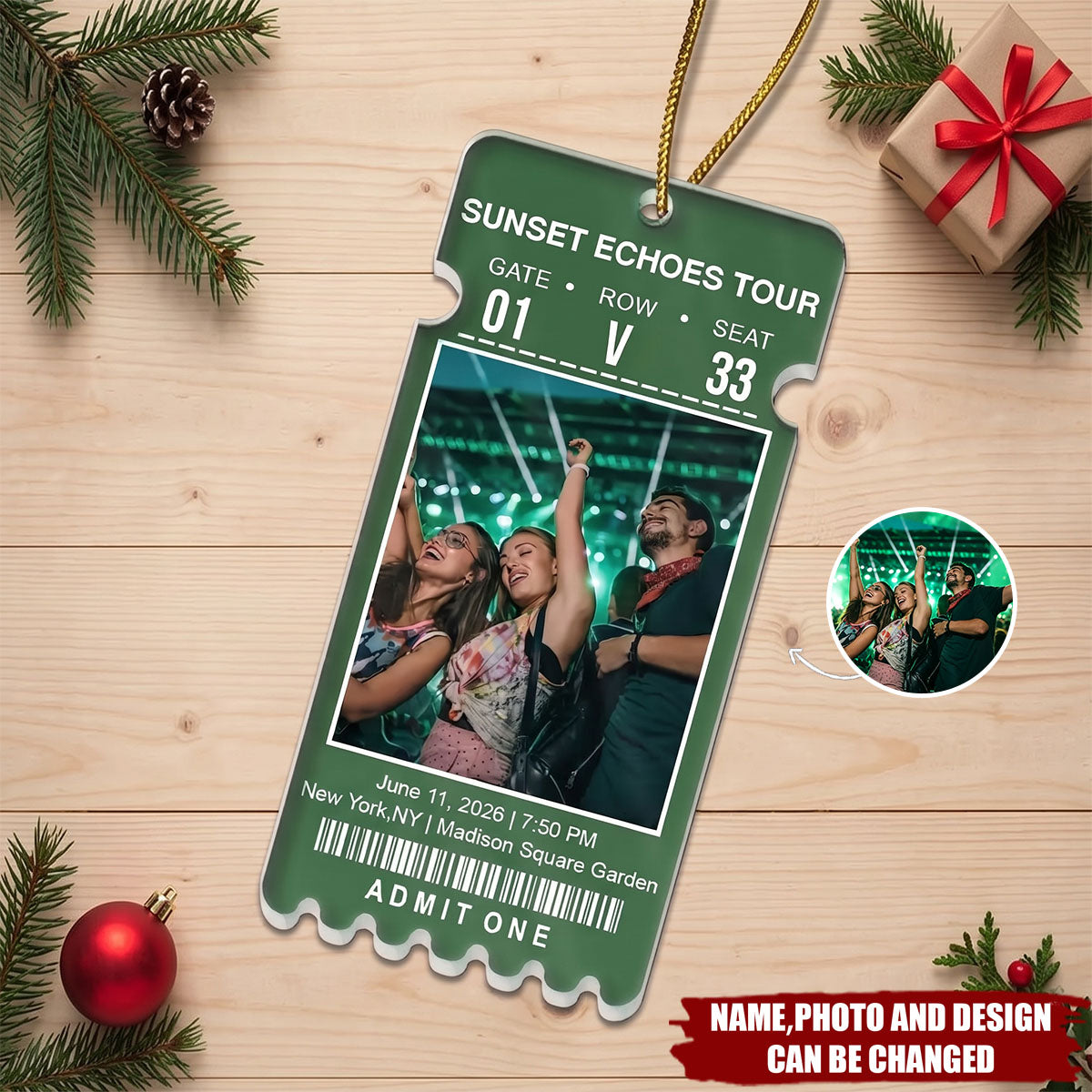 Keepsake For Fans, Music Lovers - Personalized Custom Photo Concert Ticket Acrylic Ornament