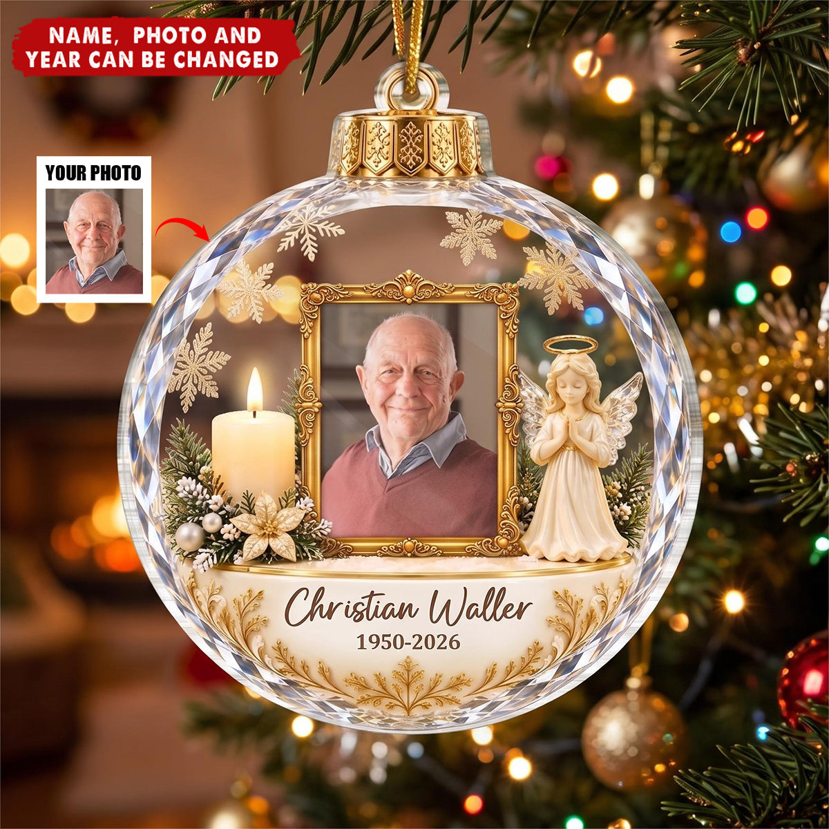 Custom Photo Memorial Christmas Decor - Personalized Acrylic Ornament