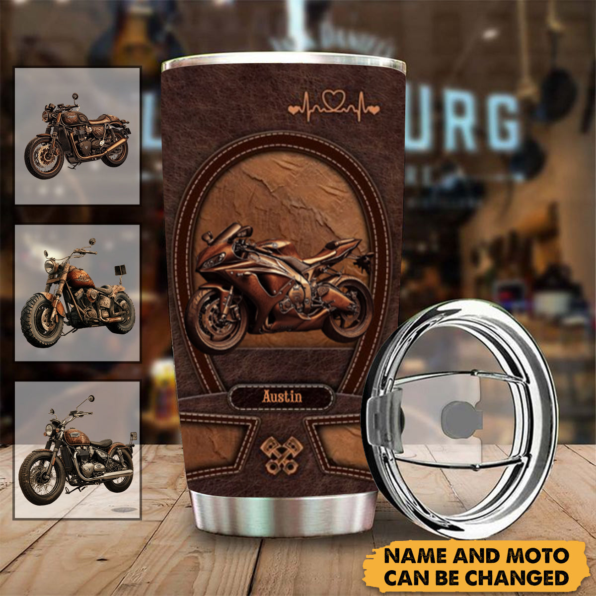 Old Biker - Custom Leather Pattern Printed Personalized Tumbler - Gift For Bikers