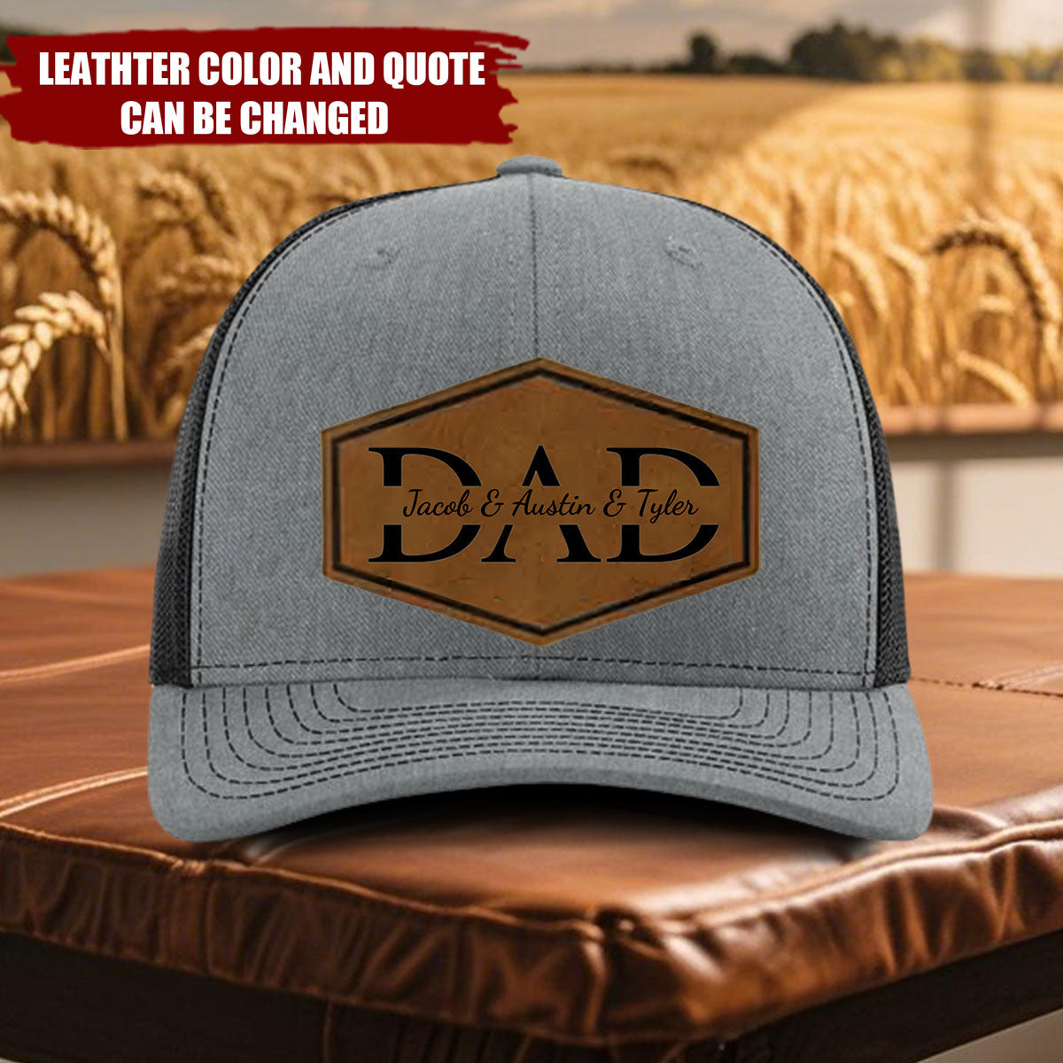 First Fathers Day Gifts for New Dad - Family Personalized Custom Leather Patch Hat - Father's Day, Gift For Dad, Grandpa