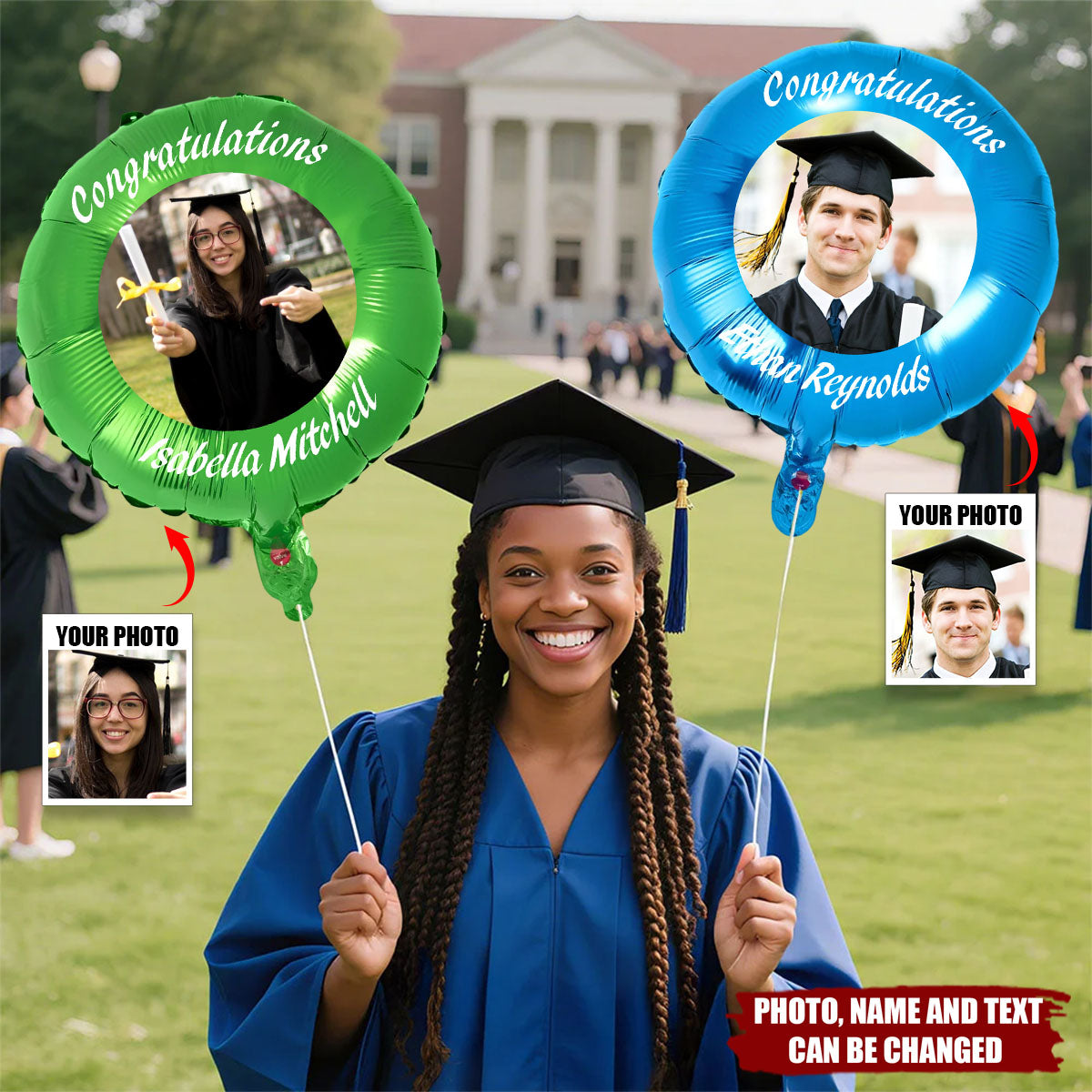 Multicolor Photo Inflatable Helium Quality Balloons with Text - Personalized Balloons, Gift for Graduates