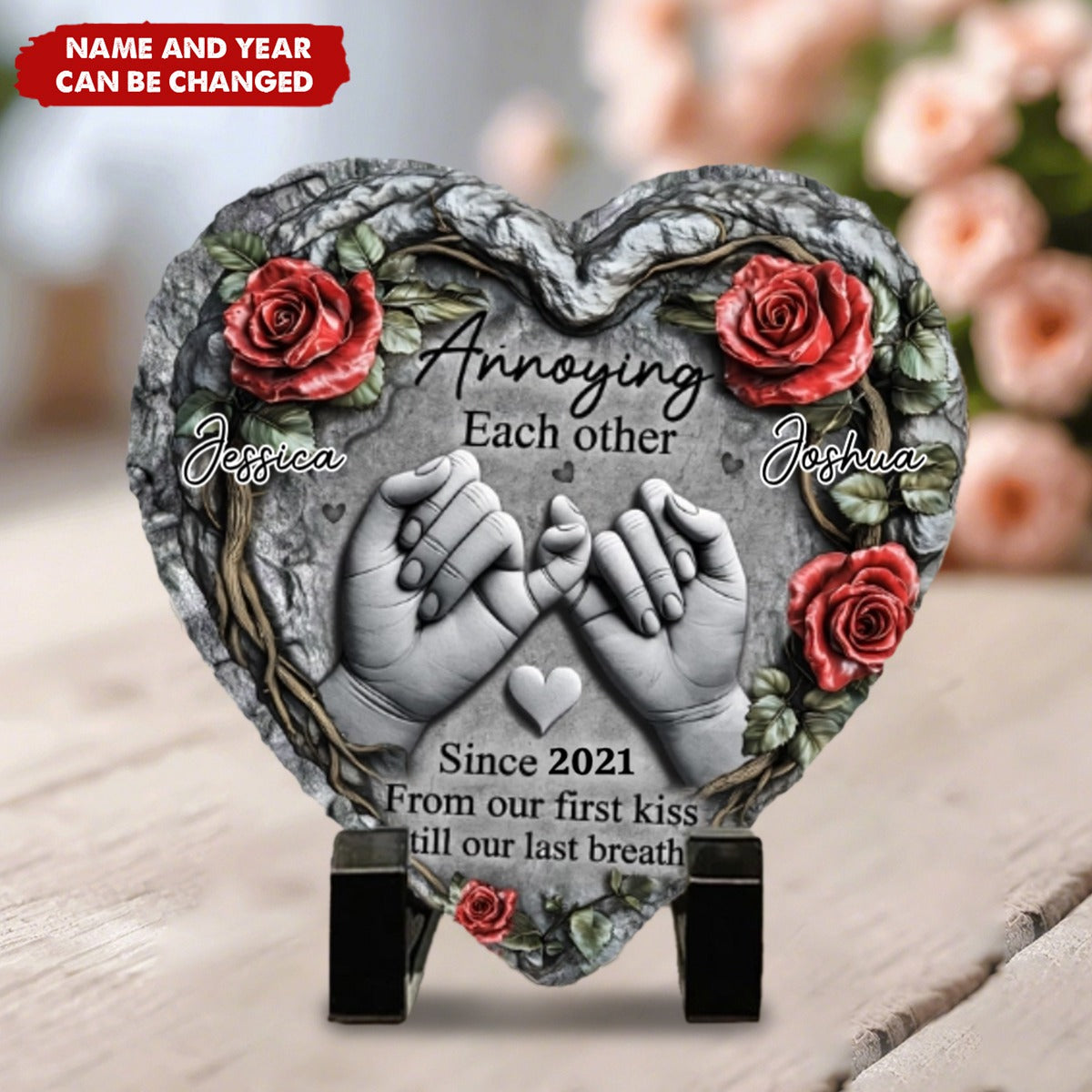 Till Deadth Do Us Part - Couple Personalized Heart Shaped Stone with Stand