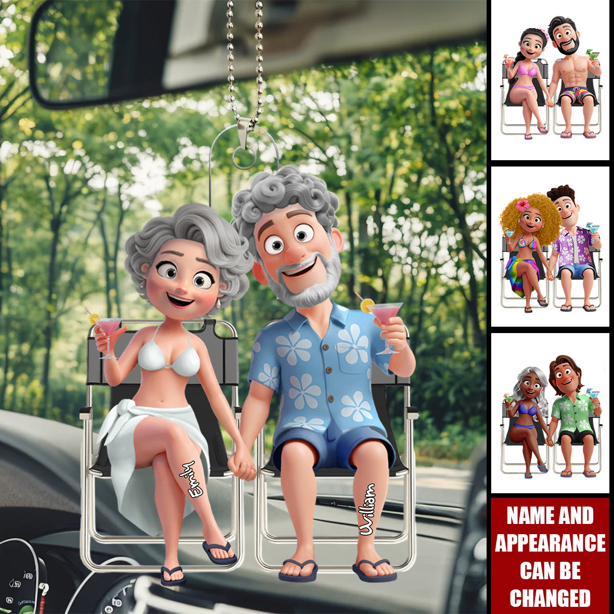 Summer Couples - Personalized Acrylic Ornament, Car Hanger