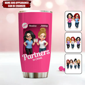 Besties Partner In Crime Pink 3D Effect - Personalized Tumbler