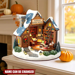 Book Nook - Personalized Wooden Ornament, Gifts For Book Lovers