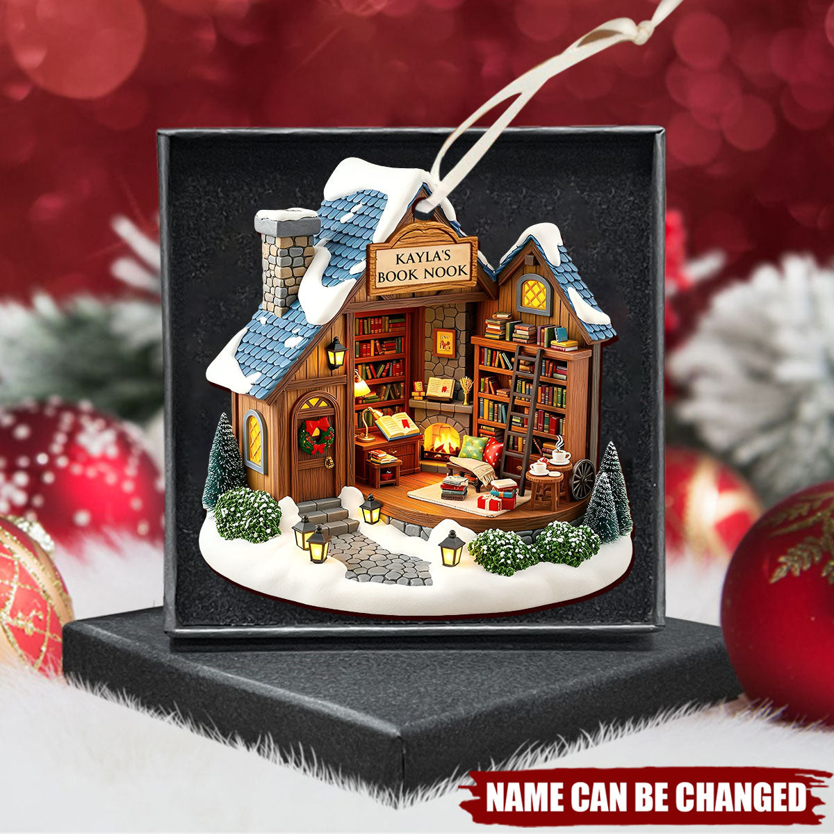 Book Nook - Personalized Wooden Ornament, Gifts For Book Lovers